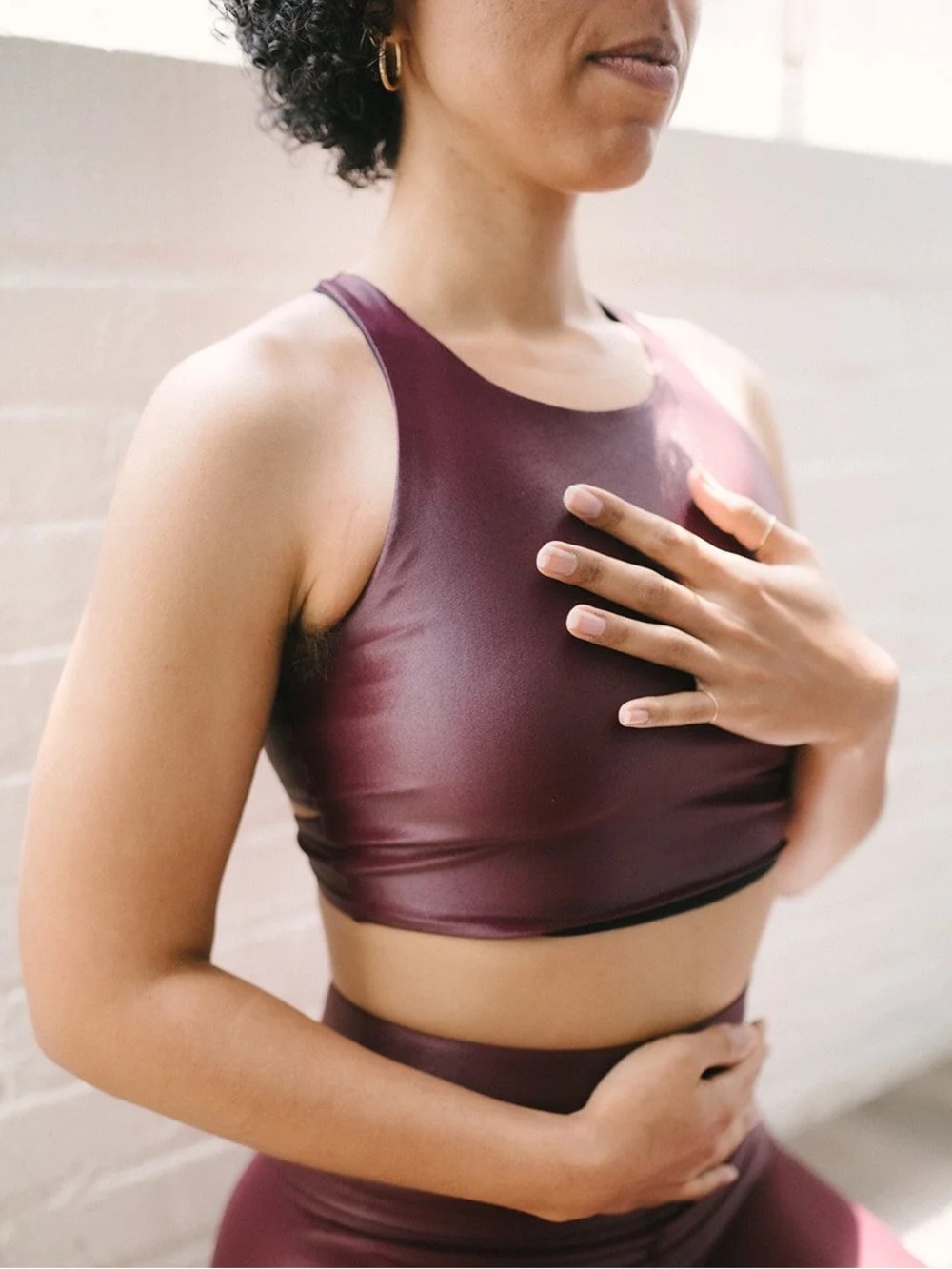 90 Degree By Reflex Metallic Wine Crop Tank Top